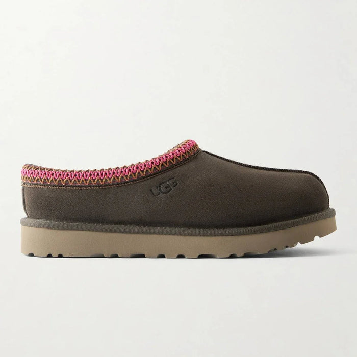 Tasman II Shearling-Lined Embroidered Suede Slippers Charcoal