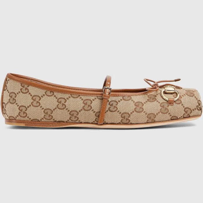 Gucci Shearling Ballerinas GG Beige & Ebony