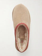 Tasman II Shearling-Lined Embroidered Suede Slippers Beige 4
