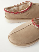 Tasman II Shearling-Lined Embroidered Suede Slippers Beige 5