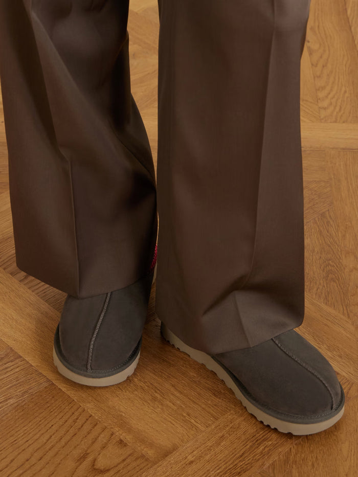 Tasman II Shearling-Lined Embroidered Suede Slippers Charcoal