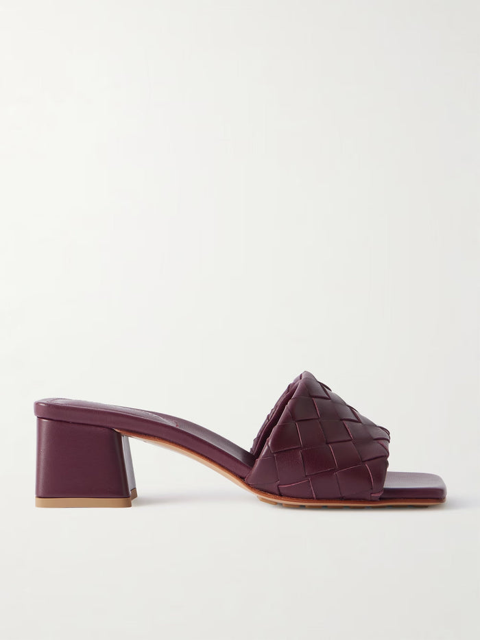 Bottega Veneta Riva Intrecciato Leather Mules Red