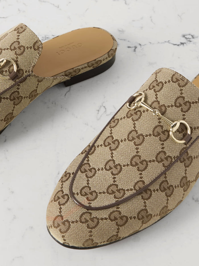 Gucci Princetown Crystal GG Mesh Mules Beige & Ebony