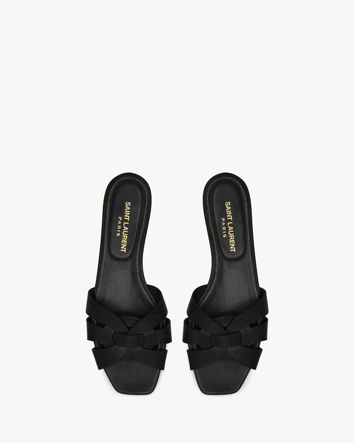 YSL Tribute Sandals in Smooth Leather Black